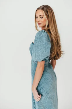 Outlet Worth Collective Cora Balloon Sleeve Denim Maxi Dress