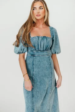 Outlet Worth Collective Cora Balloon Sleeve Denim Maxi Dress