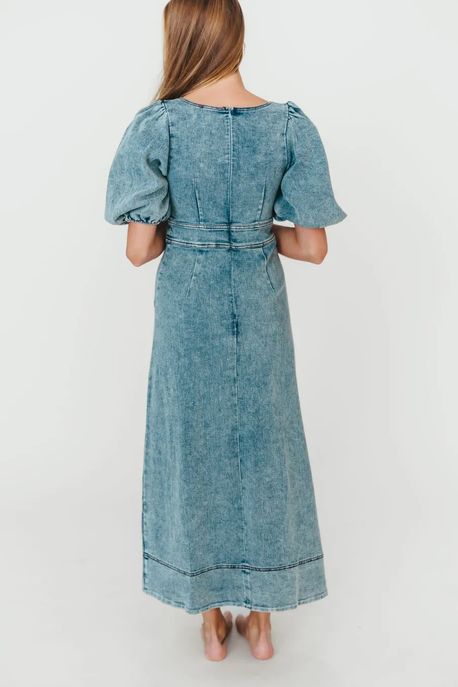 Outlet Worth Collective Cora Balloon Sleeve Denim Maxi Dress