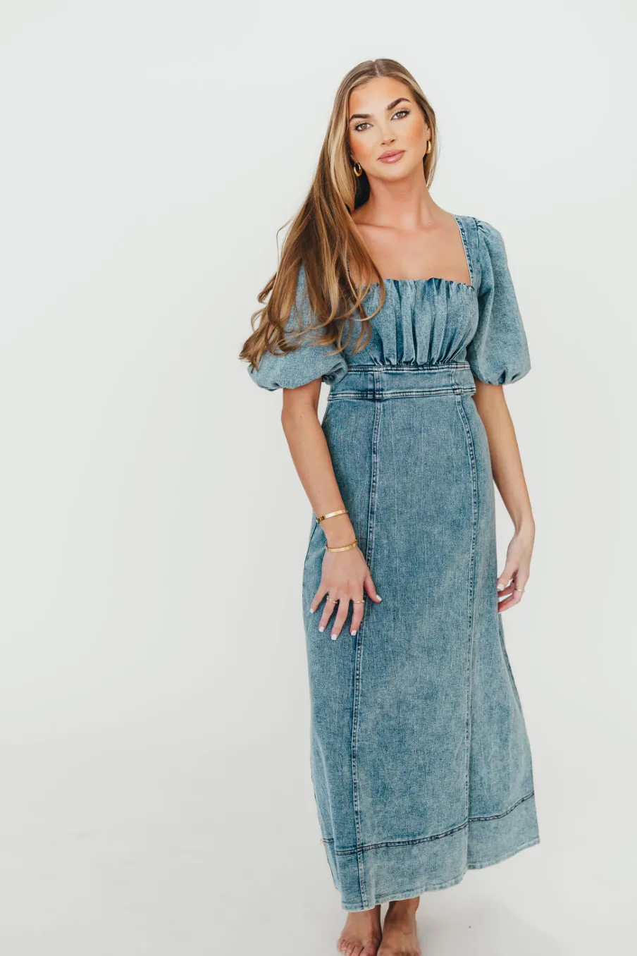 Outlet Worth Collective Cora Balloon Sleeve Denim Maxi Dress