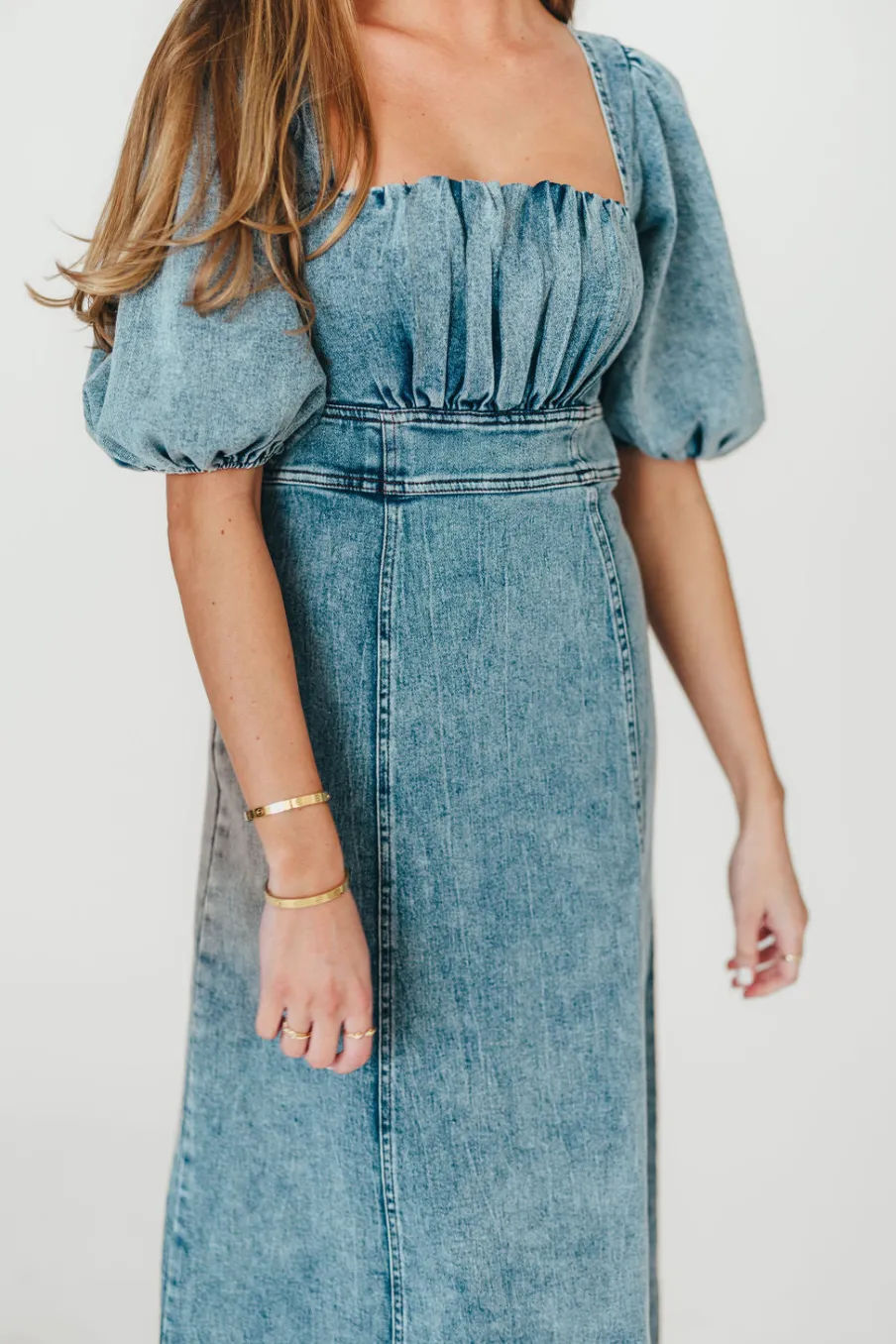 Outlet Worth Collective Cora Balloon Sleeve Denim Maxi Dress