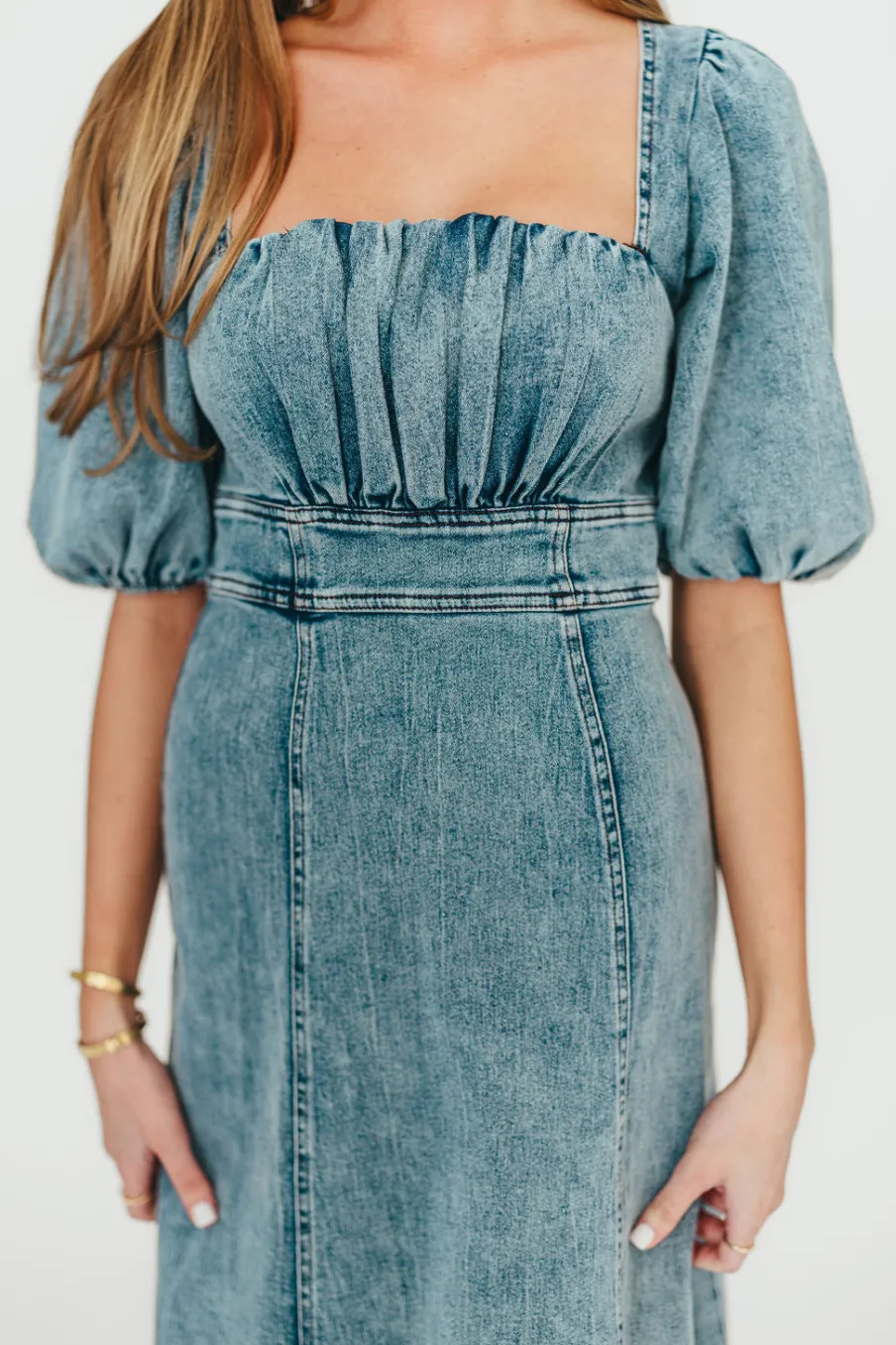 Outlet Worth Collective Cora Balloon Sleeve Denim Maxi Dress