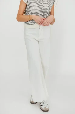 Hot Worth Collective Corin Straight Wide Leg Denim Pants in Cream