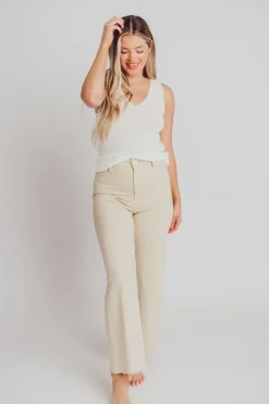 Hot Worth Collective Corin Straight Wide Leg Denim Pants in Beige