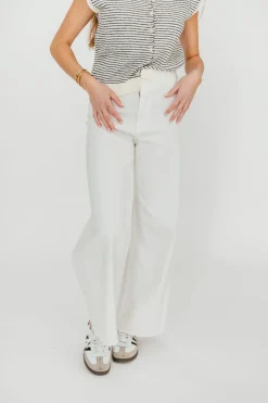 Hot Worth Collective Corin Straight Wide Leg Denim Pants in Cream