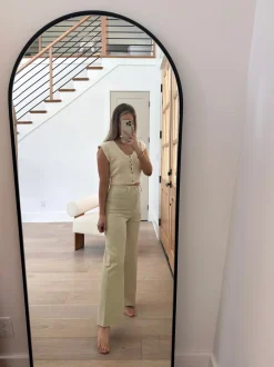Hot Worth Collective Corin Straight Wide Leg Denim Pants in Beige