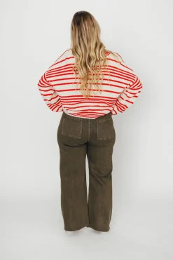 Clearance Worth Collective Corin Straight Wide Leg Denim Pants in Faded Olive