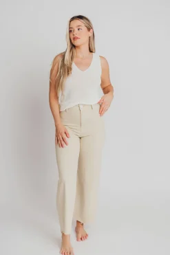 Hot Worth Collective Corin Straight Wide Leg Denim Pants in Beige