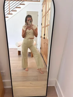 Hot Worth Collective Corin Straight Wide Leg Denim Pants in Beige