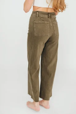 Clearance Worth Collective Corin Straight Wide Leg Denim Pants in Faded Olive
