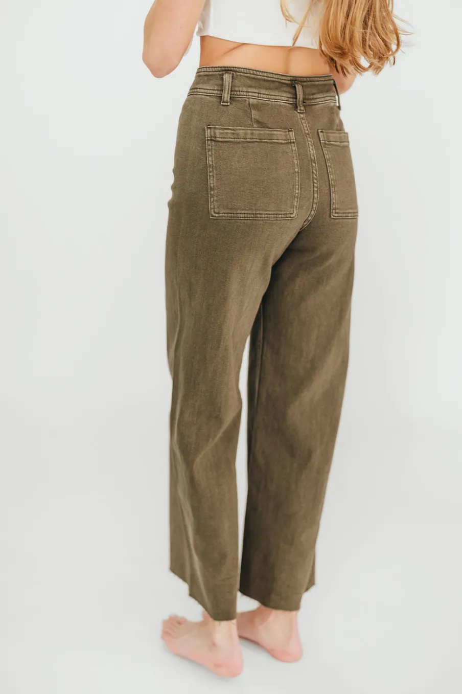 Clearance Worth Collective Corin Straight Wide Leg Denim Pants in Faded Olive