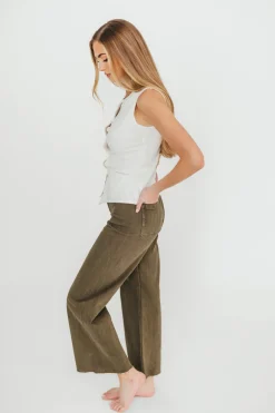 Clearance Worth Collective Corin Straight Wide Leg Denim Pants in Faded Olive
