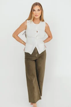 Clearance Worth Collective Corin Straight Wide Leg Denim Pants in Faded Olive