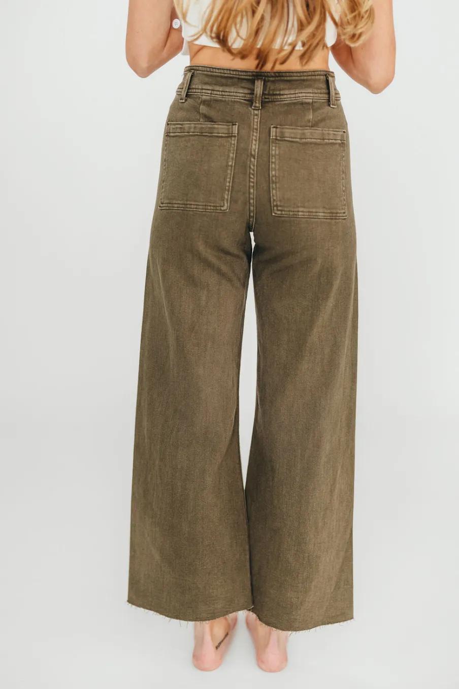 Clearance Worth Collective Corin Straight Wide Leg Denim Pants in Faded Olive