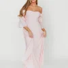 New Worth Collective Corrine Tiered Sleeve Maxi Dress with Pockets in Baby Pink - Bump Frie