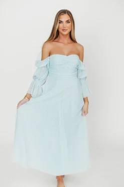 New Worth Collective Corrine Tiered Sleeve Maxi Dress with Pockets in Baby Blue - Bump Frie