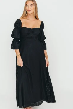 Sale Worth Collective Corrine Tiered Sleeve Maxi Dress with Pockets in Black - Bump Friendly
