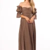 Fashion Worth Collective Corrine Tiered Sleeve Maxi Dress with Pockets in Deep Mocha - Bump Fri