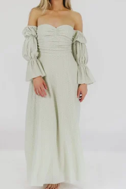 Fashion Worth Collective Corrine Tiered Sleeve Maxi Dress with Pockets in Mint - Bump Friendly