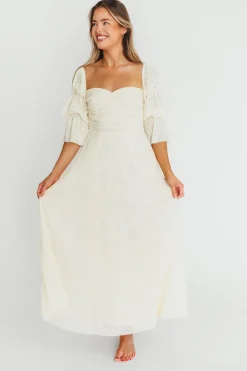 Outlet Worth Collective Corrine Tiered Sleeve Maxi Dress with Pockets in Butter Yellow - Bump