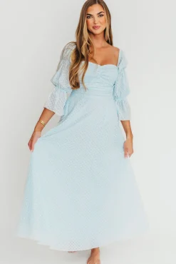New Worth Collective Corrine Tiered Sleeve Maxi Dress with Pockets in Baby Blue - Bump Frie