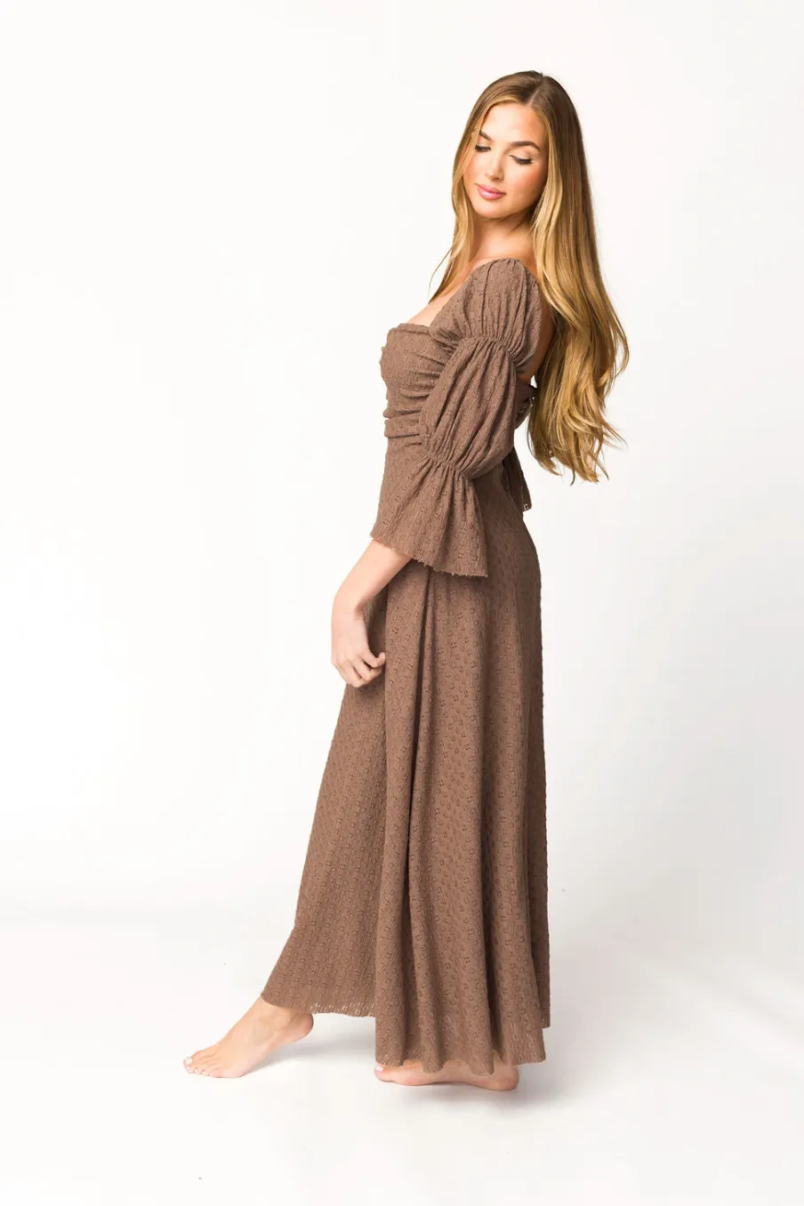 Fashion Worth Collective Corrine Tiered Sleeve Maxi Dress with Pockets in Deep Mocha - Bump Fri