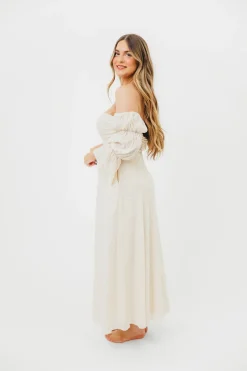 Outlet Worth Collective Corrine Tiered Sleeve Maxi Dress with Pockets in Ivory Cream - Bump Fr
