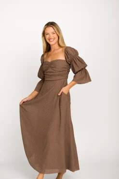 Fashion Worth Collective Corrine Tiered Sleeve Maxi Dress with Pockets in Deep Mocha - Bump Fri