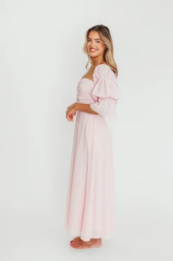 New Worth Collective Corrine Tiered Sleeve Maxi Dress with Pockets in Baby Pink - Bump Frie