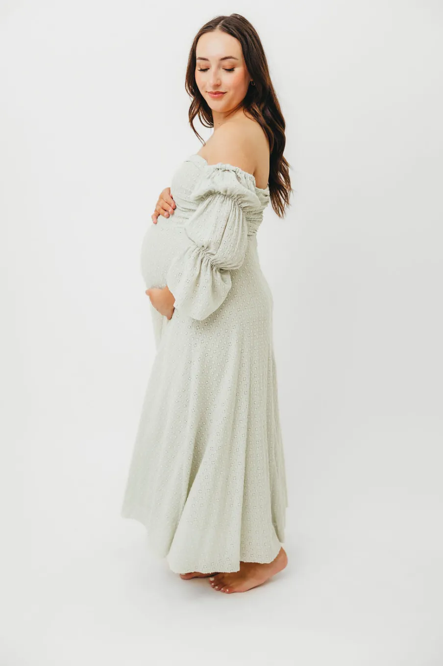 Fashion Worth Collective Corrine Tiered Sleeve Maxi Dress with Pockets in Mint - Bump Friendly