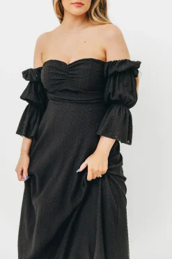 Sale Worth Collective Corrine Tiered Sleeve Maxi Dress with Pockets in Black - Bump Friendly