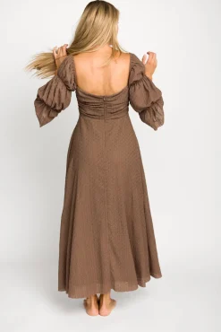 Fashion Worth Collective Corrine Tiered Sleeve Maxi Dress with Pockets in Deep Mocha - Bump Fri