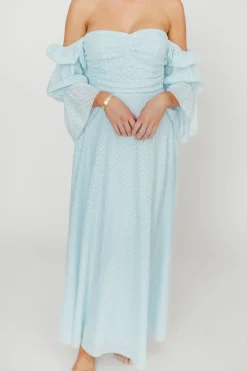 New Worth Collective Corrine Tiered Sleeve Maxi Dress with Pockets in Baby Blue - Bump Frie
