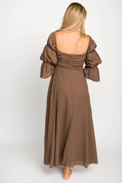 Fashion Worth Collective Corrine Tiered Sleeve Maxi Dress with Pockets in Deep Mocha - Bump Fri