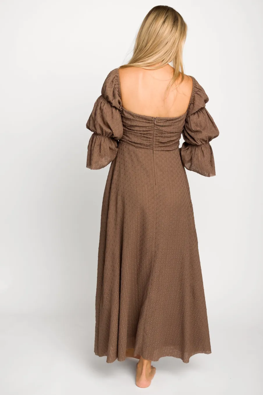 Fashion Worth Collective Corrine Tiered Sleeve Maxi Dress with Pockets in Deep Mocha - Bump Fri