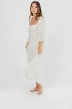 Outlet Worth Collective Corrine Tiered Sleeve Maxi Dress with Pockets in Ivory Cream - Bump Fr