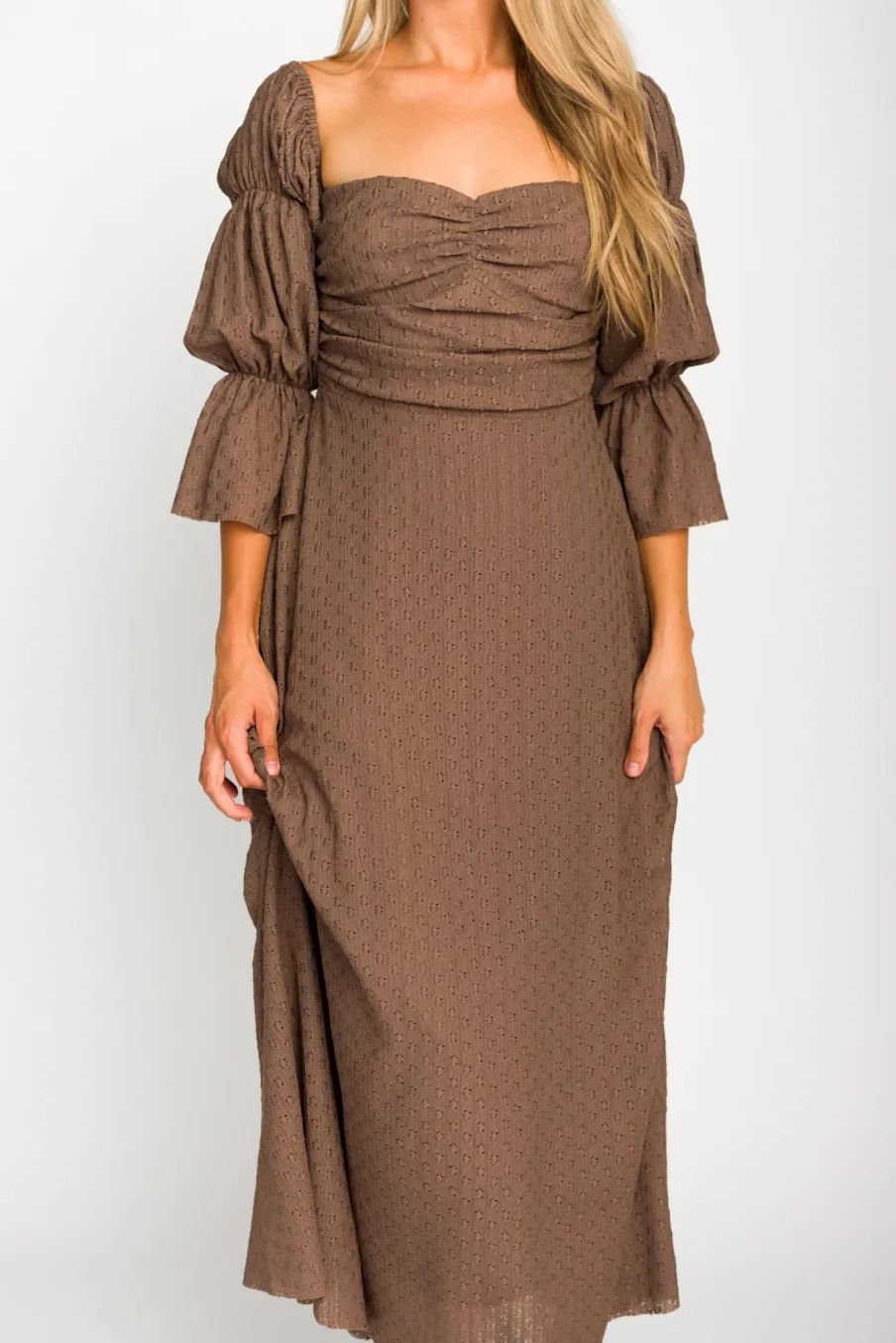 Fashion Worth Collective Corrine Tiered Sleeve Maxi Dress with Pockets in Deep Mocha - Bump Fri