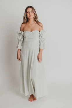 Fashion Worth Collective Corrine Tiered Sleeve Maxi Dress with Pockets in Mint - Bump Friendly