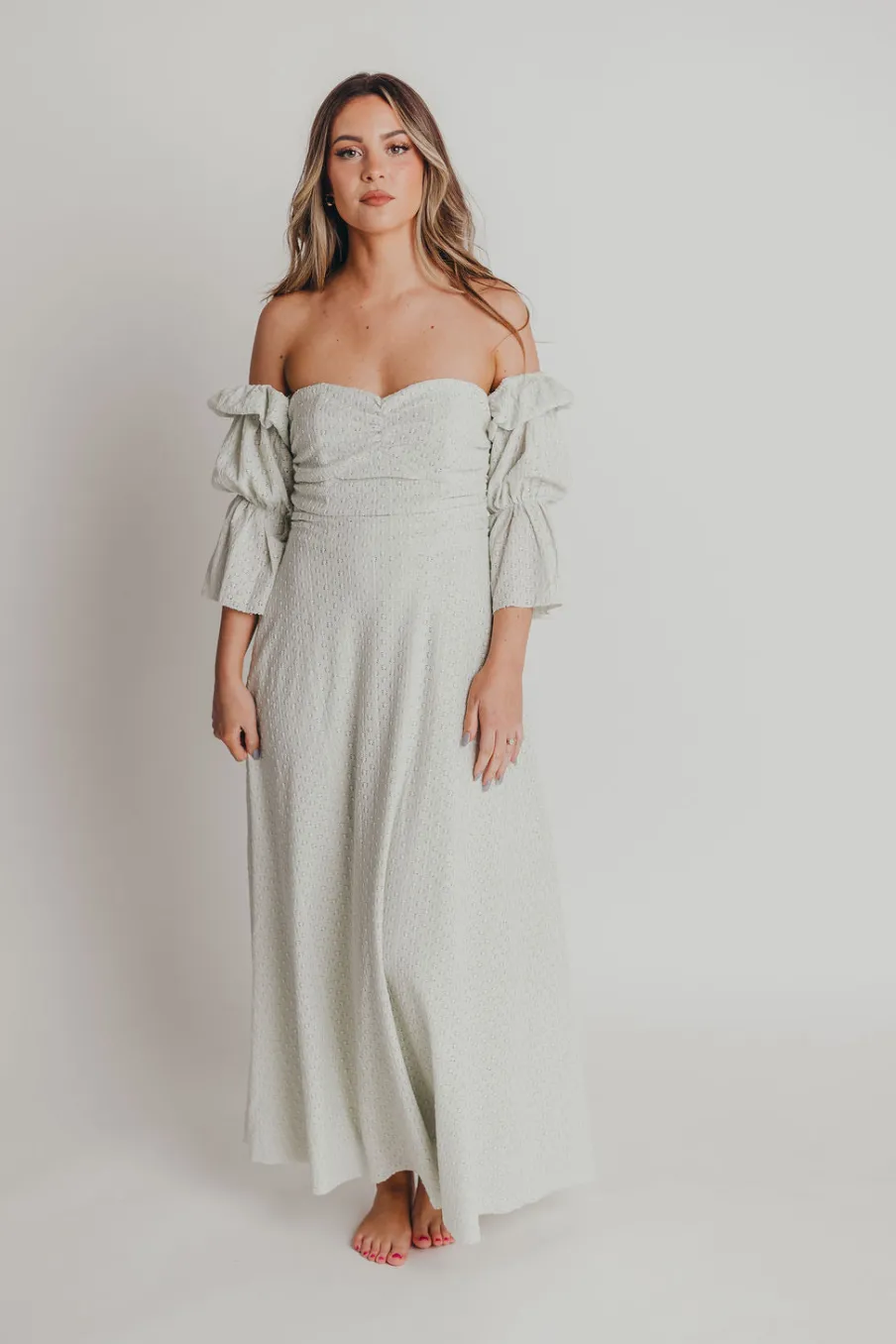 Fashion Worth Collective Corrine Tiered Sleeve Maxi Dress with Pockets in Mint - Bump Friendly