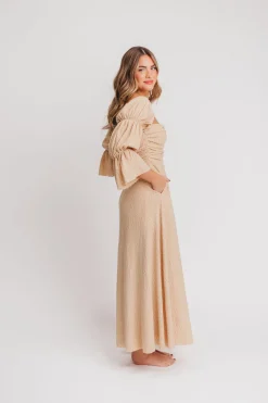 Hot Worth Collective Corrine Tiered Sleeve Maxi Dress with Pockets in Beige - Bump Friendly