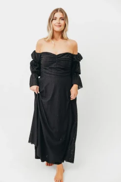 Sale Worth Collective Corrine Tiered Sleeve Maxi Dress with Pockets in Black - Bump Friendly