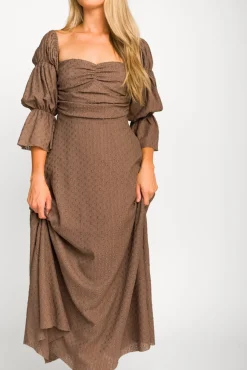Fashion Worth Collective Corrine Tiered Sleeve Maxi Dress with Pockets in Deep Mocha - Bump Fri