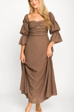 Fashion Worth Collective Corrine Tiered Sleeve Maxi Dress with Pockets in Deep Mocha - Bump Fri