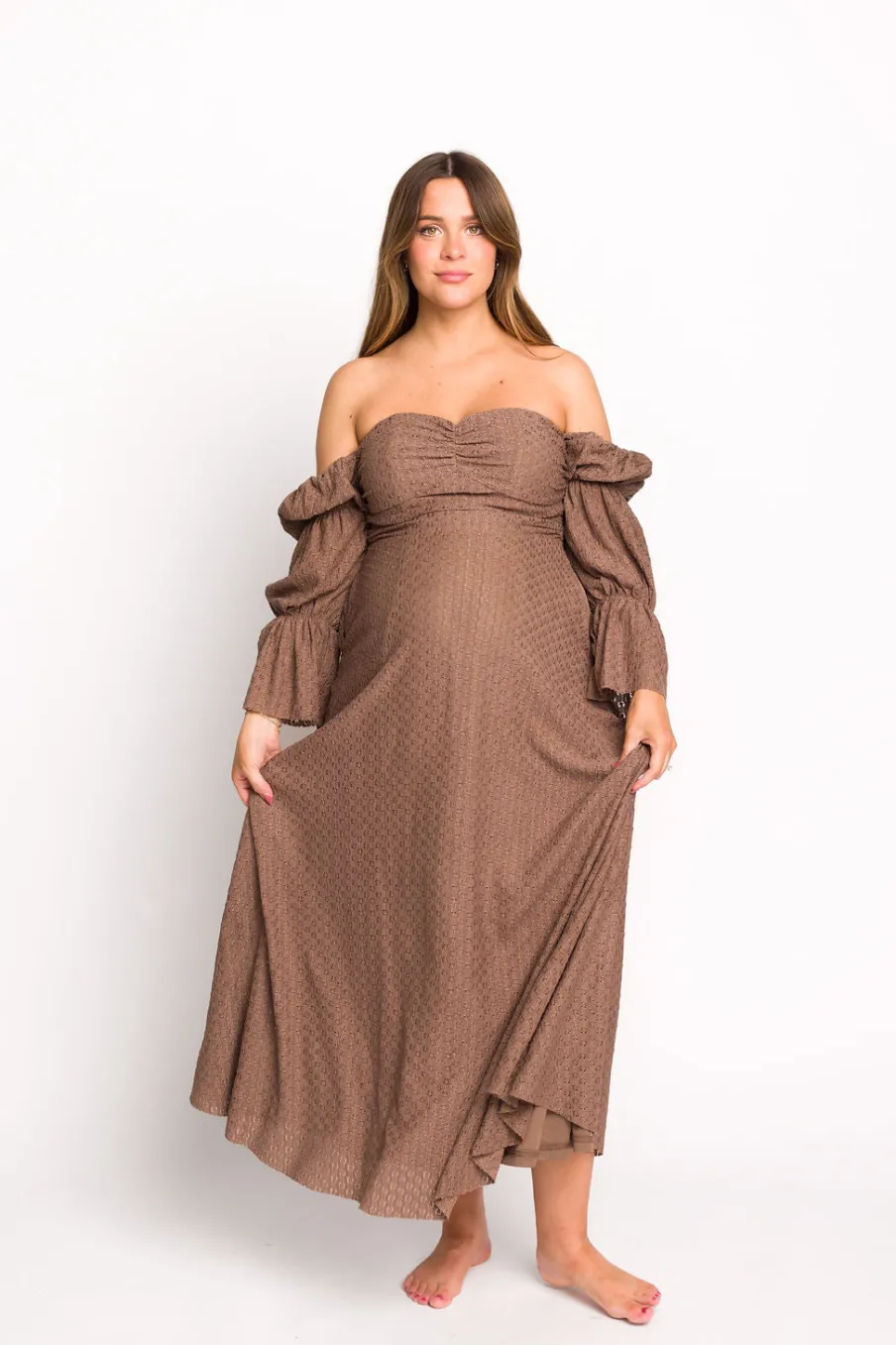 Fashion Worth Collective Corrine Tiered Sleeve Maxi Dress with Pockets in Deep Mocha - Bump Fri