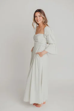 Fashion Worth Collective Corrine Tiered Sleeve Maxi Dress with Pockets in Mint - Bump Friendly
