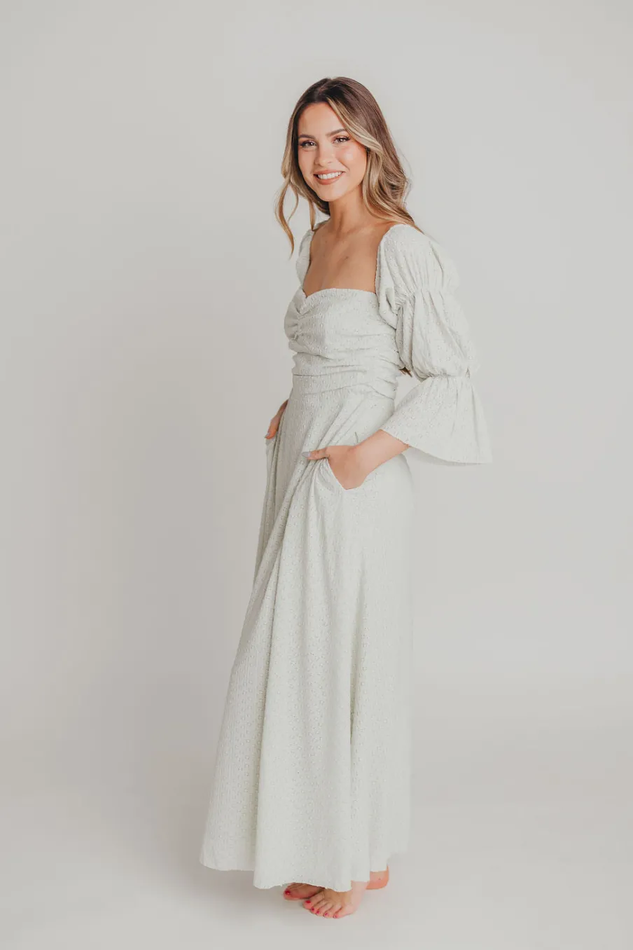 Fashion Worth Collective Corrine Tiered Sleeve Maxi Dress with Pockets in Mint - Bump Friendly