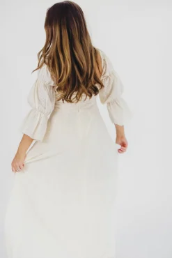 Outlet Worth Collective Corrine Tiered Sleeve Maxi Dress with Pockets in Ivory Cream - Bump Fr