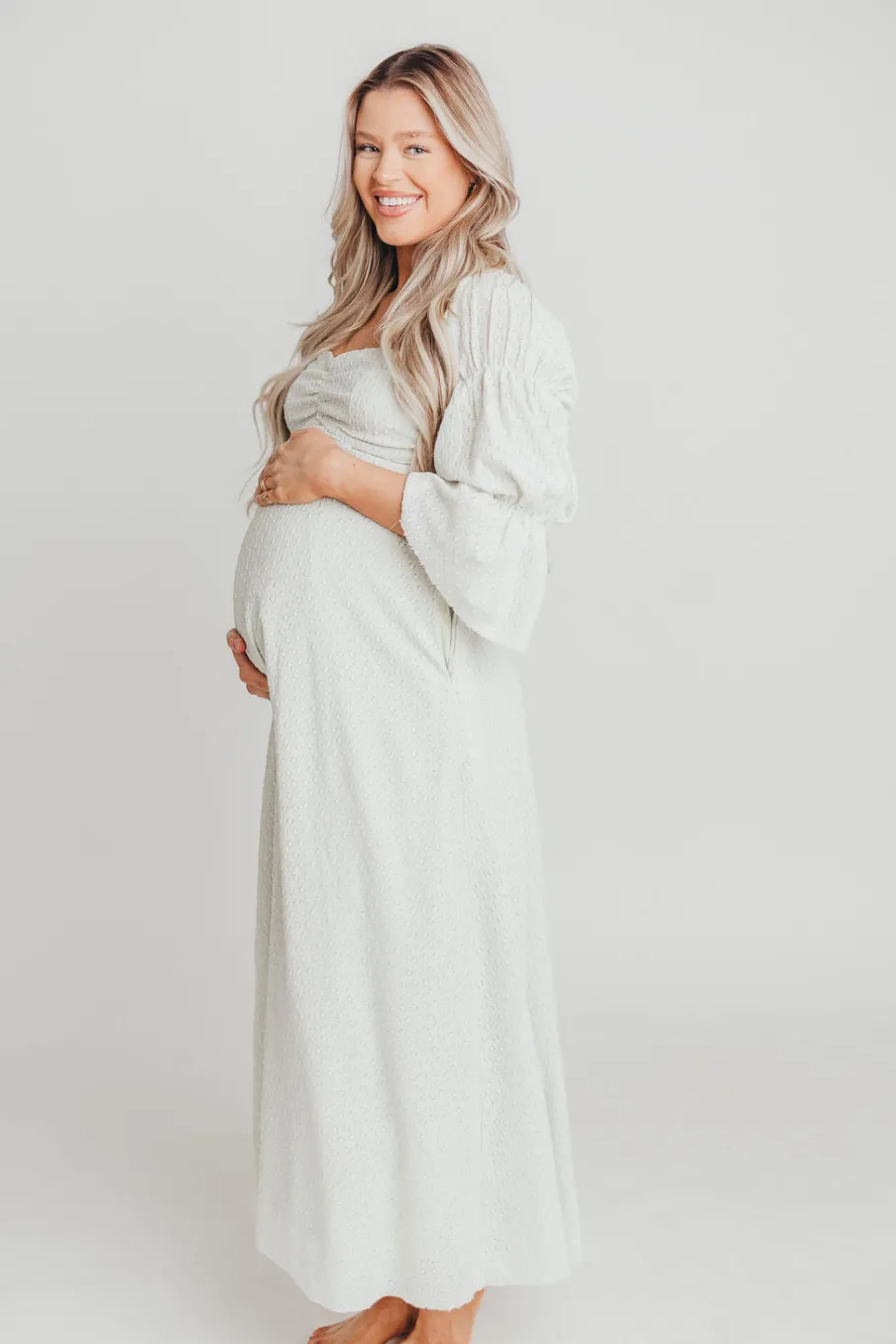 Fashion Worth Collective Corrine Tiered Sleeve Maxi Dress with Pockets in Mint - Bump Friendly