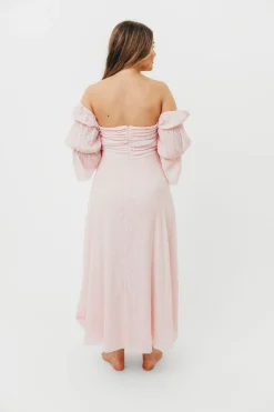 New Worth Collective Corrine Tiered Sleeve Maxi Dress with Pockets in Baby Pink - Bump Frie