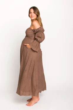 Fashion Worth Collective Corrine Tiered Sleeve Maxi Dress with Pockets in Deep Mocha - Bump Fri